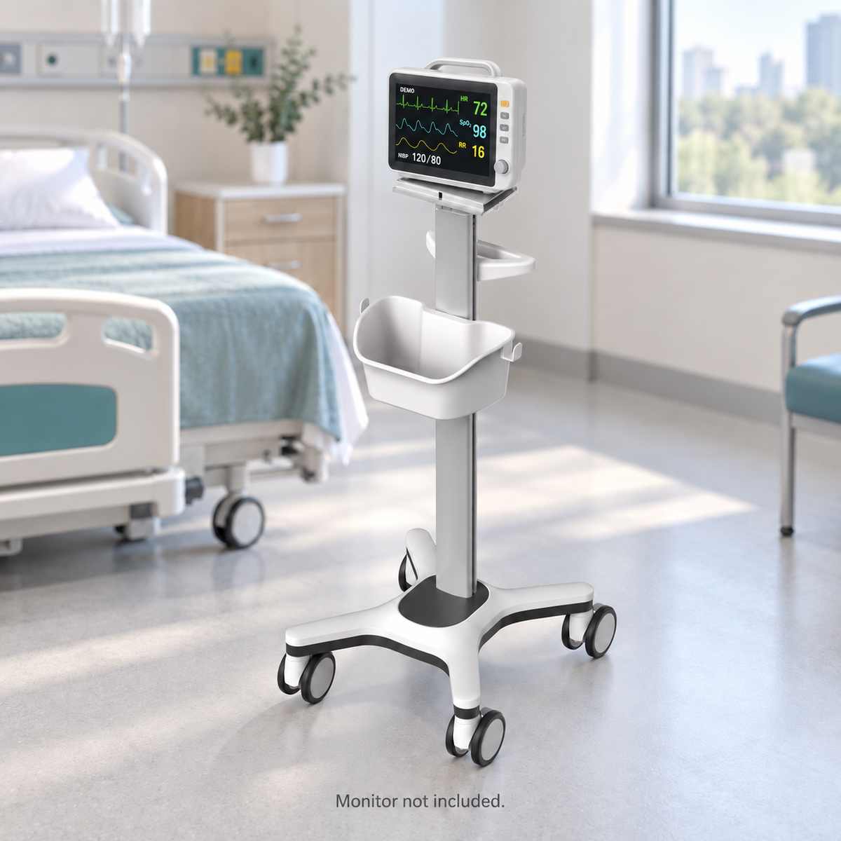BY-PM-301 patient monitor trolley in an illustrative hospital bedside setting