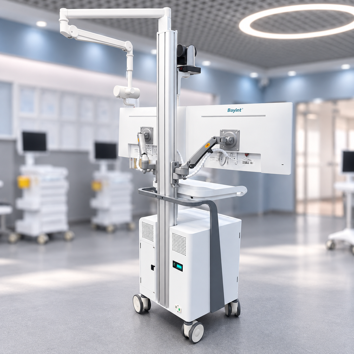 Optional rear configuration with monitor arm and equipment mounting