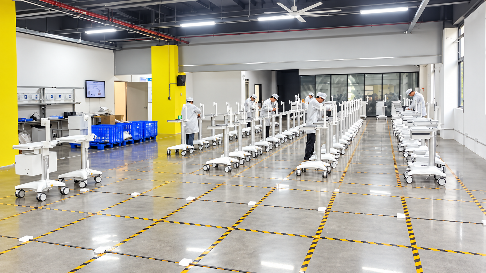 Medical cart bases in a final assembly area