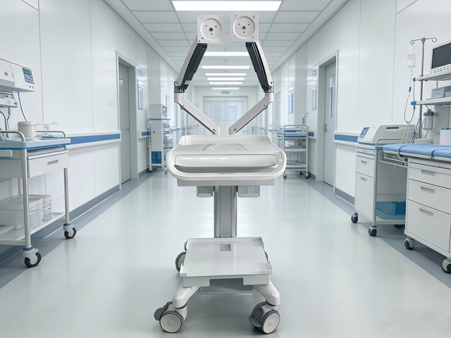 Bayint Dual-Monitor Medical Computer Workstation Cart — Front configuration illustration; equipment excluded